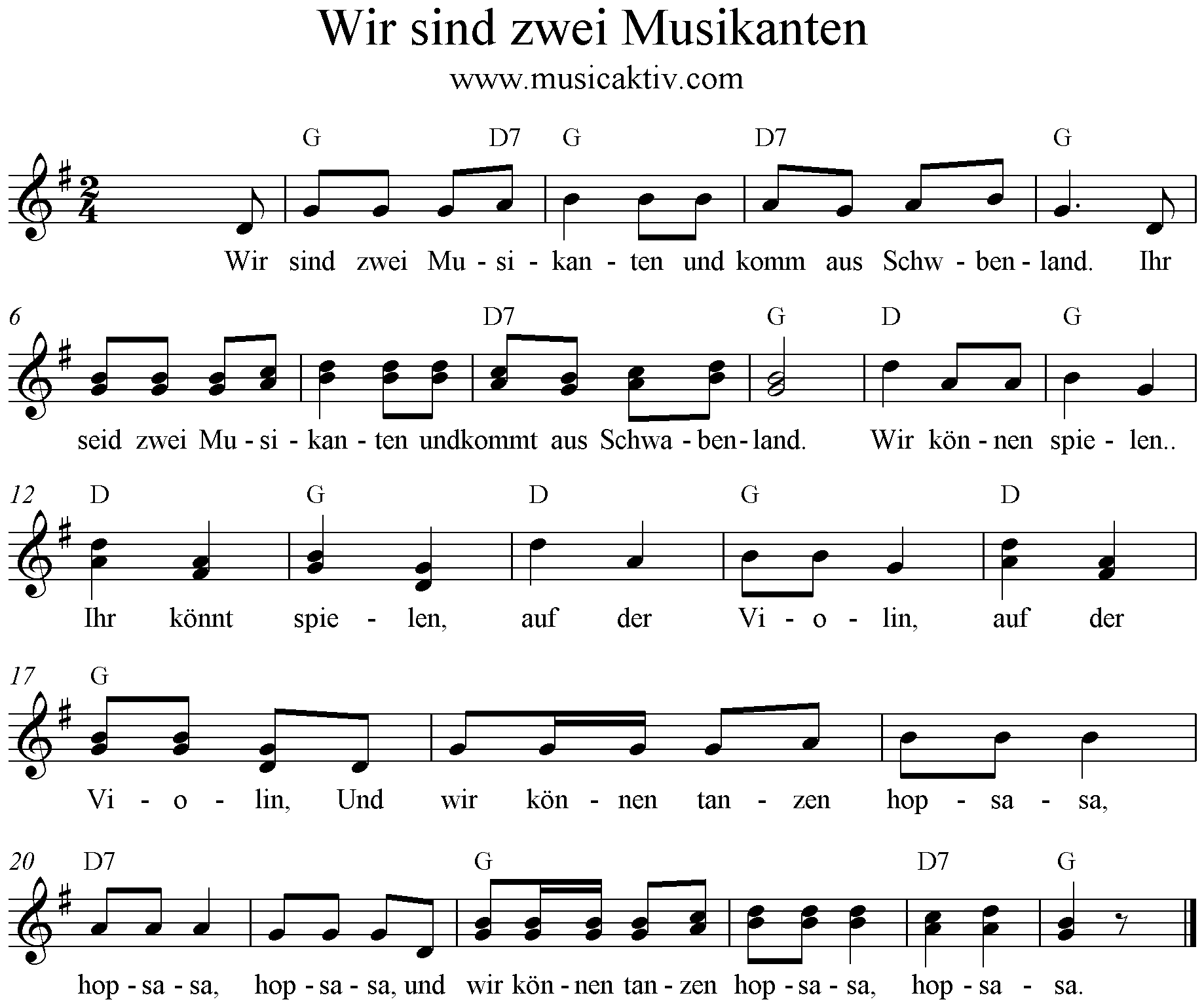 Noten Wir sind zwei Musikanten